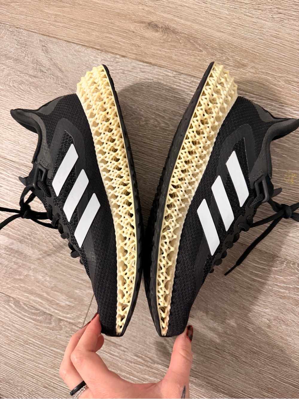 adidas Men’s 7.5/ Women’s 8.5Black Athletic Shoes with Cream 4D Lattice Midsole